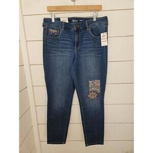 NWT Style & Co size 12 blue ankle jeans distressed and patched. So cute!!